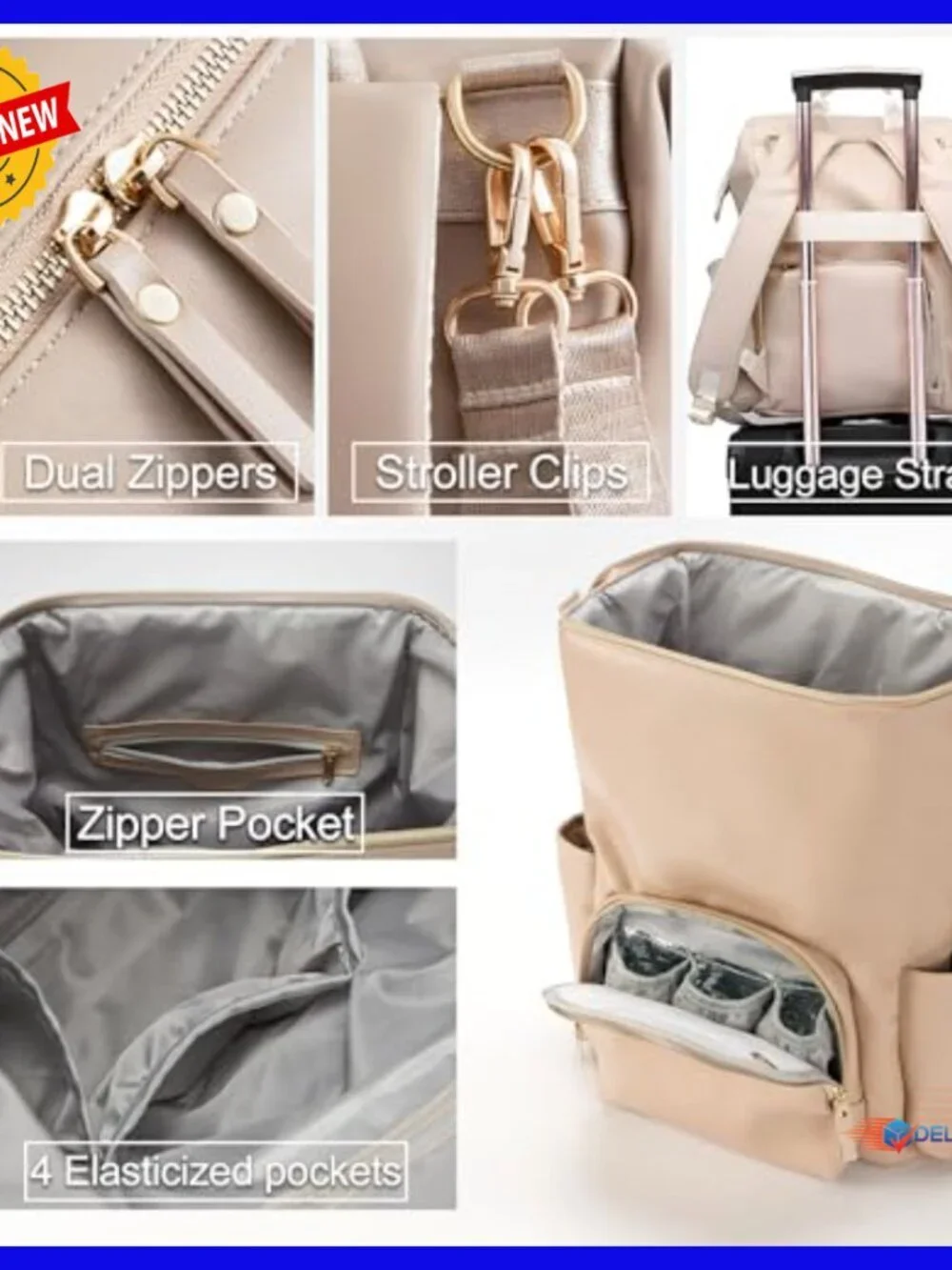 Large 35L Faux Leather Diaper Backpack with Waterproof Pockets & Changing Pad